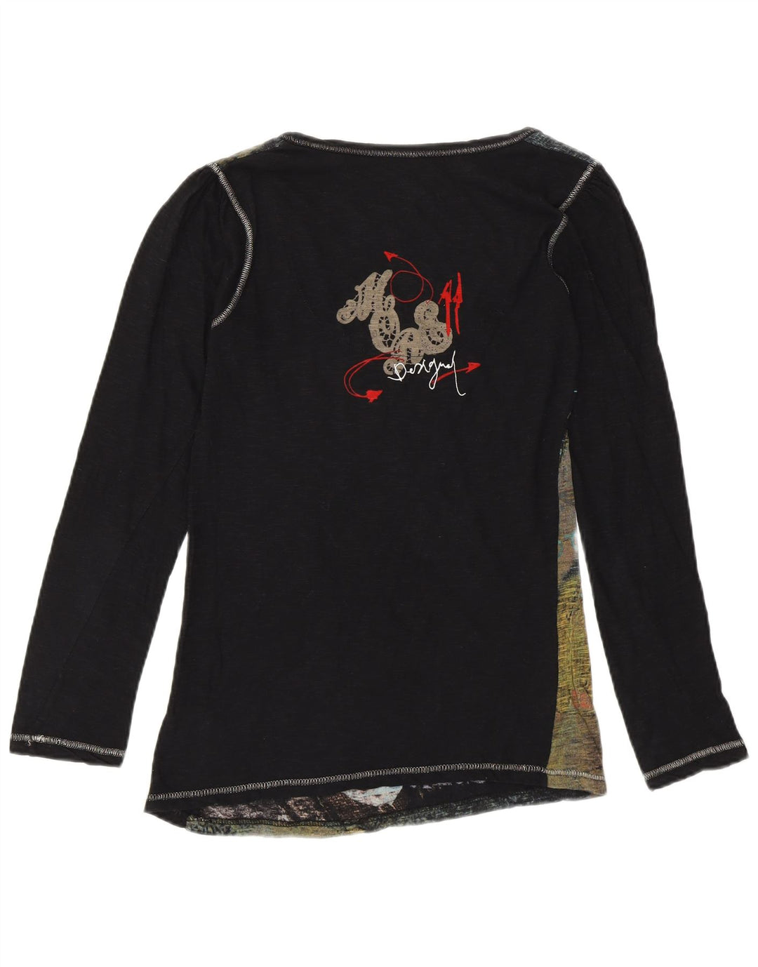 DESIGUAL Kvinders grafisk top Langærmet UK 12 Medium Black Designer