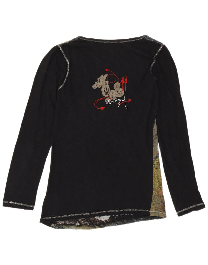 DESIGUAL Kvinders grafisk top Langærmet UK 12 Medium Black Designer