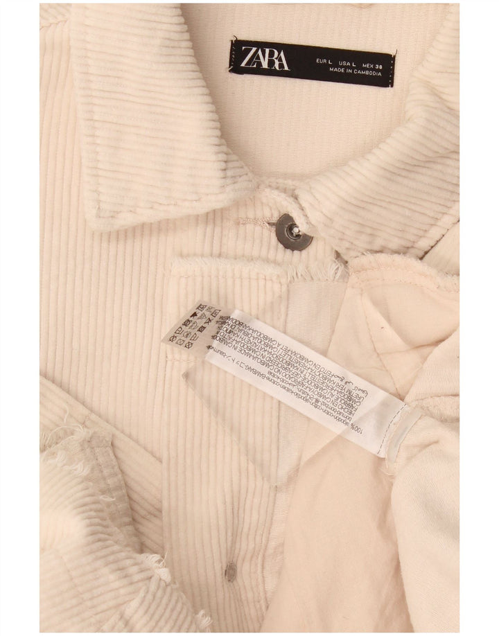 Zara Dame Oversized Corduroy Jacket UK 16 Stor Beige Bomuld