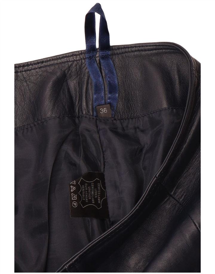 Vintage Dame Mini Læder Nederdel EU 36 Small W28 Navy Blue Læder