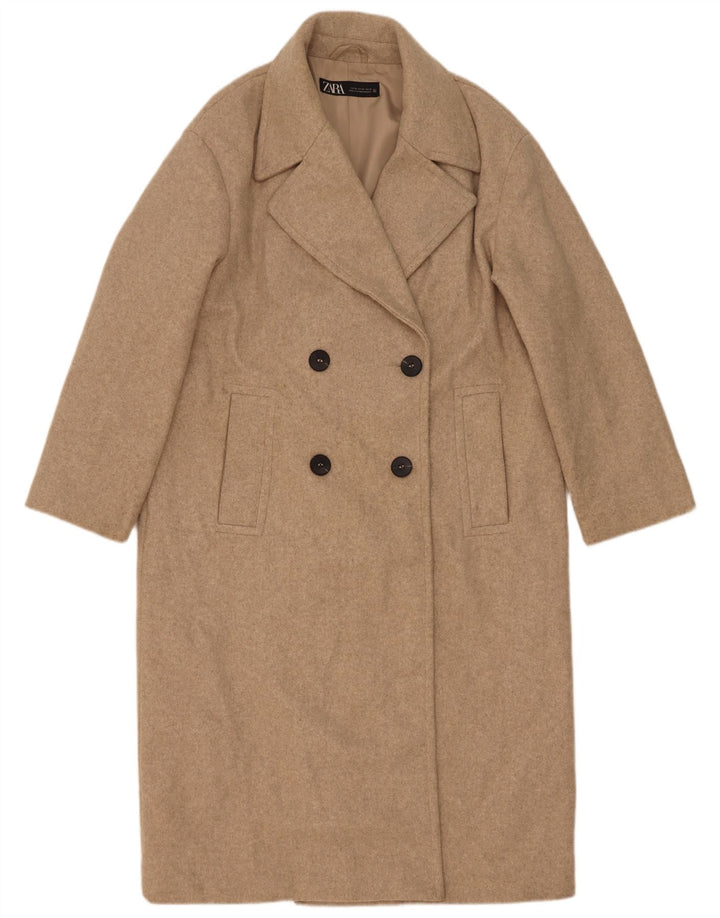 Zara Dame Oversized Dobbeltradet Frakke UK 6 XS Beige Polyester
