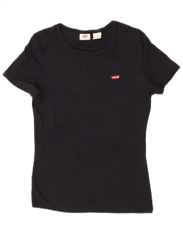 Levi's Dame T-Shirt Top UK 12 Medium Sort Bomuld