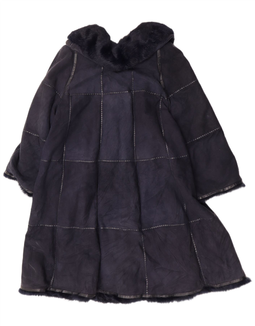 Vintage ruskindsfrakke til kvinder EU 42 Stor marineblå læder