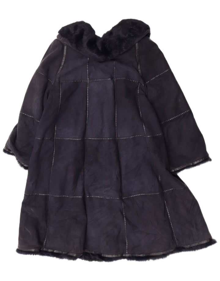 Vintage ruskindsfrakke til kvinder EU 42 Stor marineblå læder