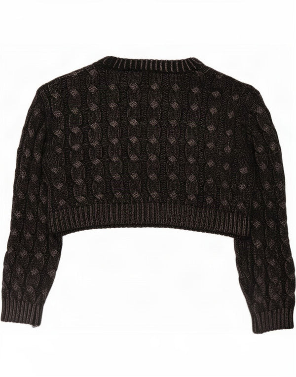 Zara Womens Crop Boat Neck Jumper Sweater UK 14 Medium Black Flecked