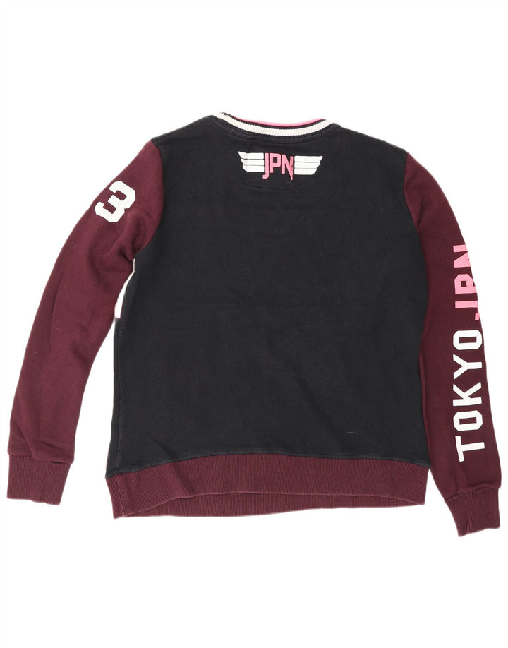 SUPERDRY Womens Graphic Sweatshirt Jumper UK 14 Medium Maroon Colourblock