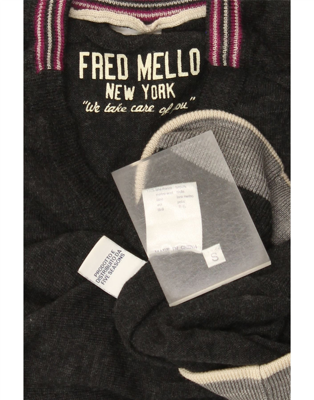 Fred Mello Dame Grafisk V-hals sweater UK 10 Small Grey