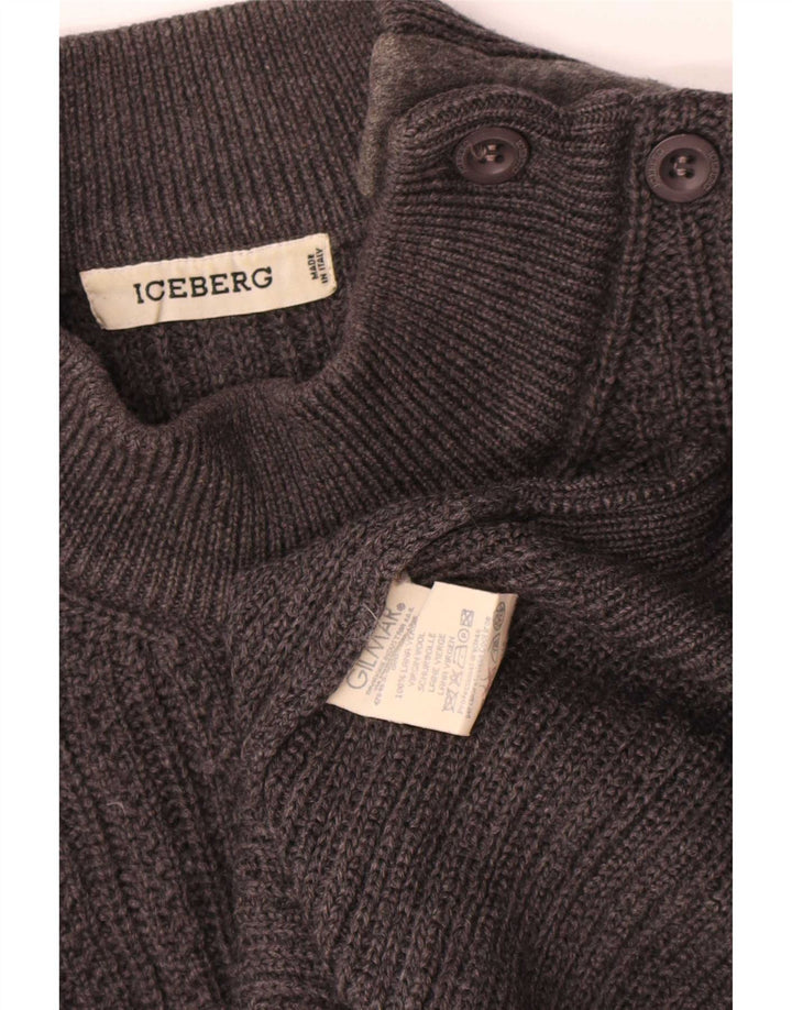 Iceberg Herre Button Neck sweater Large Black Virgin Wool