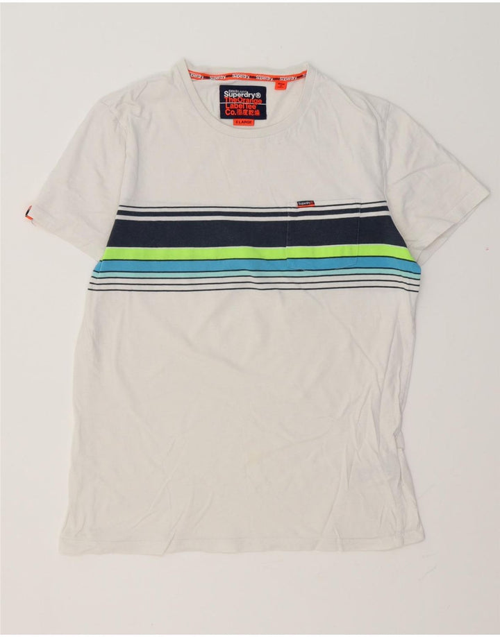 Superdry T-shirt top til mænd XL Hvidstribet bomuld