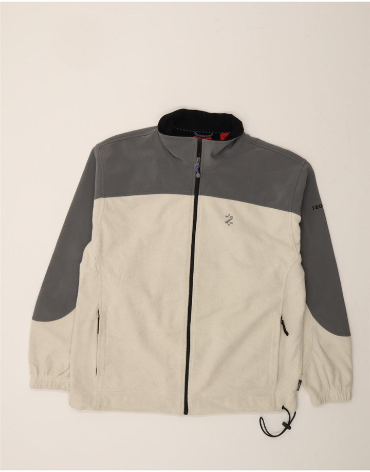 IZOD Mens Fleece Jacket UK 40 Large Off White Colourblock Polyester Vintage Izod and Second-Hand Izod from Messina Hembry 