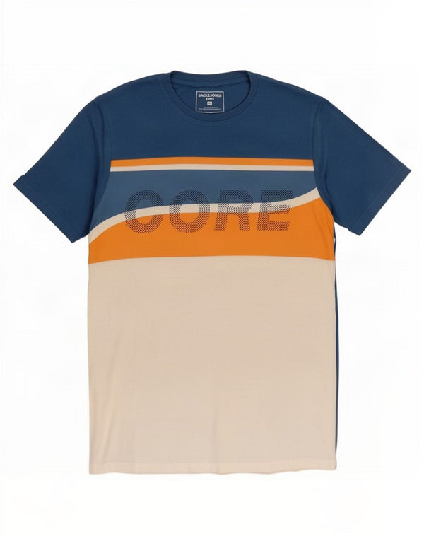 Jack & Jones Herre grafisk T-shirt Top Medium Blue Colourblock Bomuld