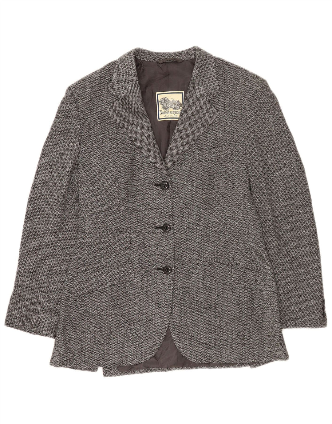 Norton & Wilson Dame 3 Button Blazer Jacket UK 12 Medium Grey Herringbone