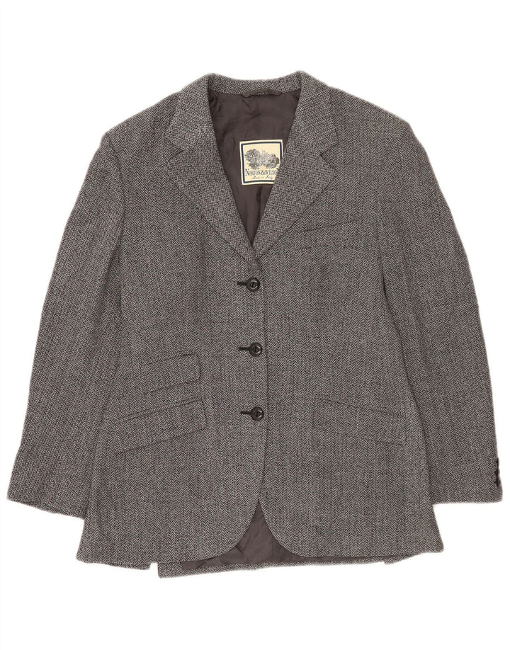 Norton & Wilson Dame 3 Button Blazer Jacket UK 12 Medium Grey Herringbone