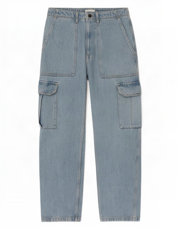 Zara Herre Cargo Højtaljede Jeans EU 40 Medium W31 L29 Blå Bomuld