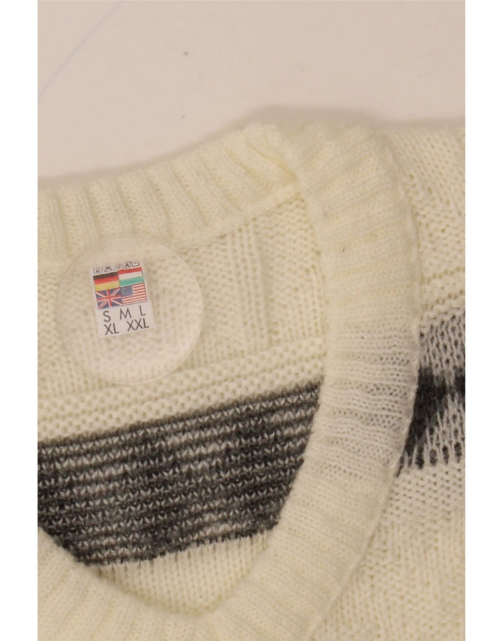VINTAGE Herre V-hals sweater Large Off White Fair Isle