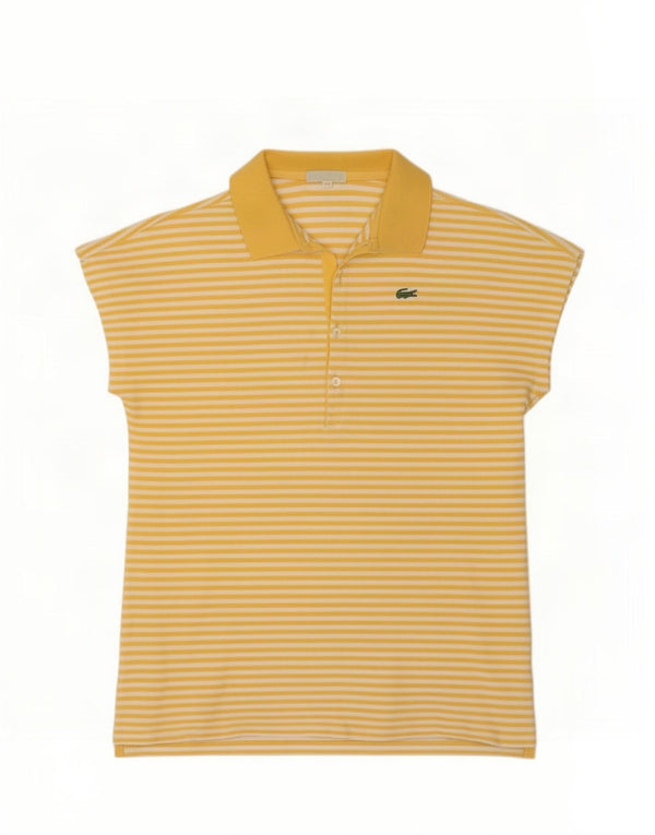 Lacoste Dame Polo Shirt Størrelse 46 XL Gul Stribet Bomuld