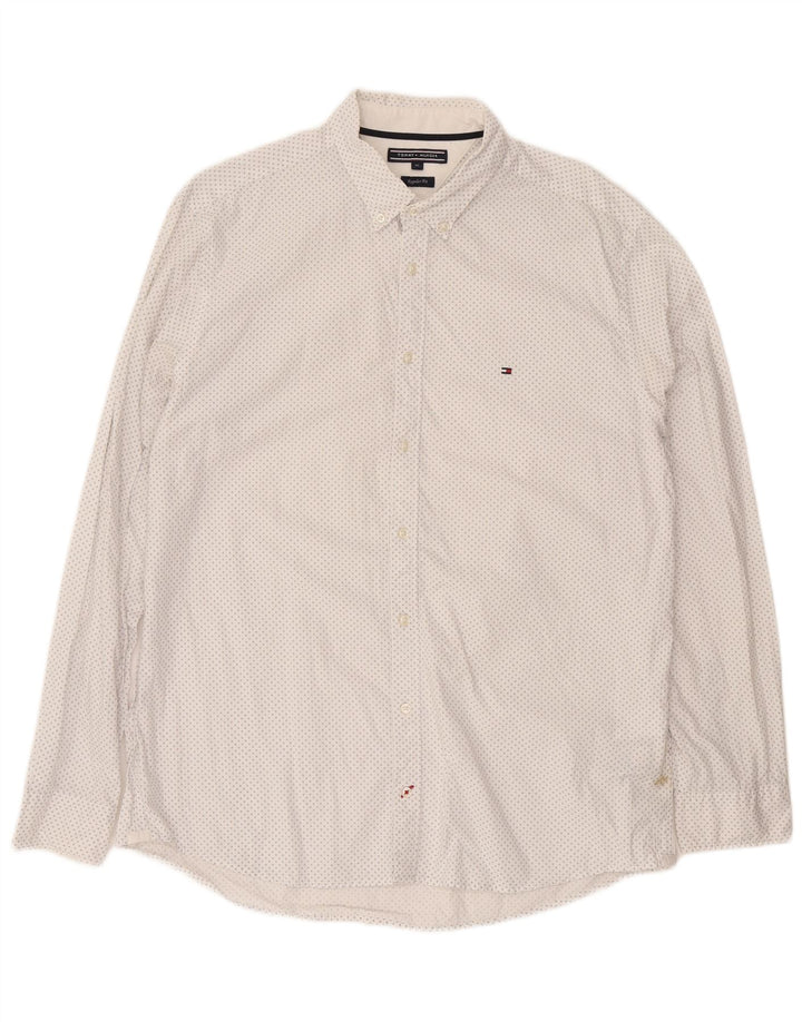 Tommy Hilfiger Herre Regular Fit skjorte XL Hvid plettet bomuld