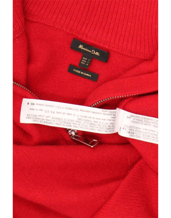 Massimo Dutti Dame Zip Neck Jumper Sweater UK 16 Large Red Wool