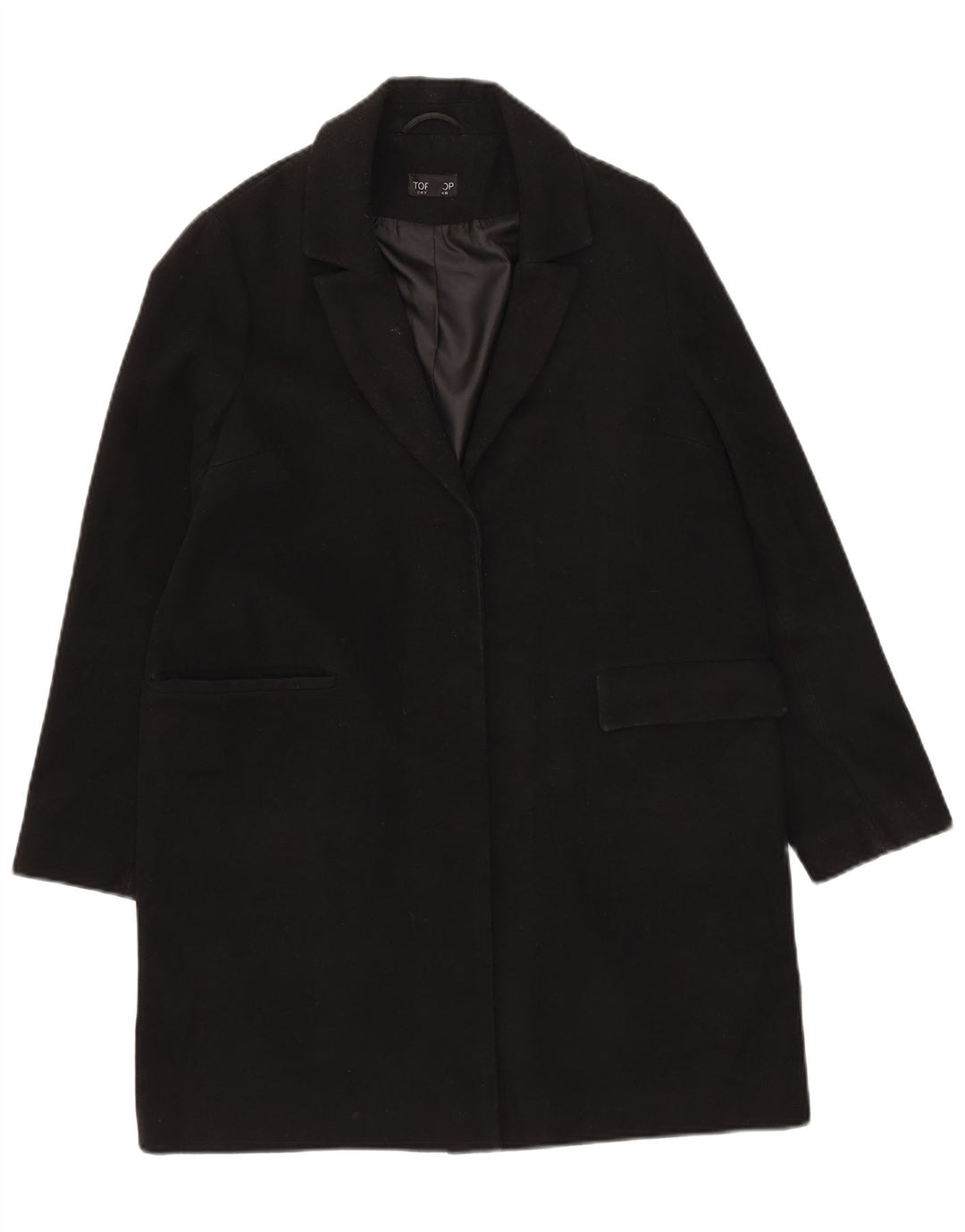 Topshop Womens Open Overcoat UK 10 Small Black Polyester
