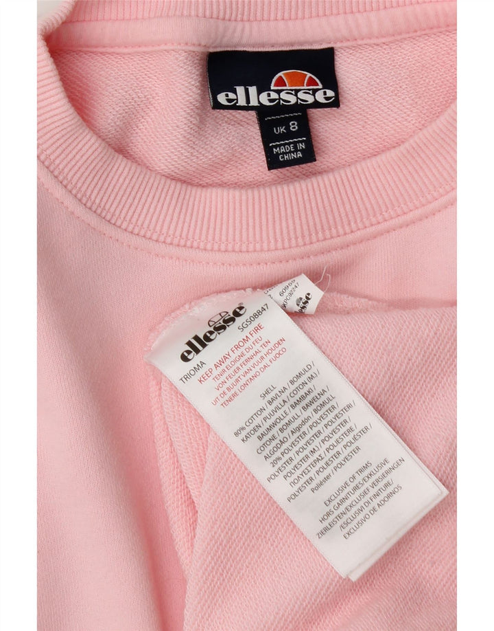 Ellesse Dame Grafisk Sweatshirt Jumper UK 8 Small Pink Bomuld