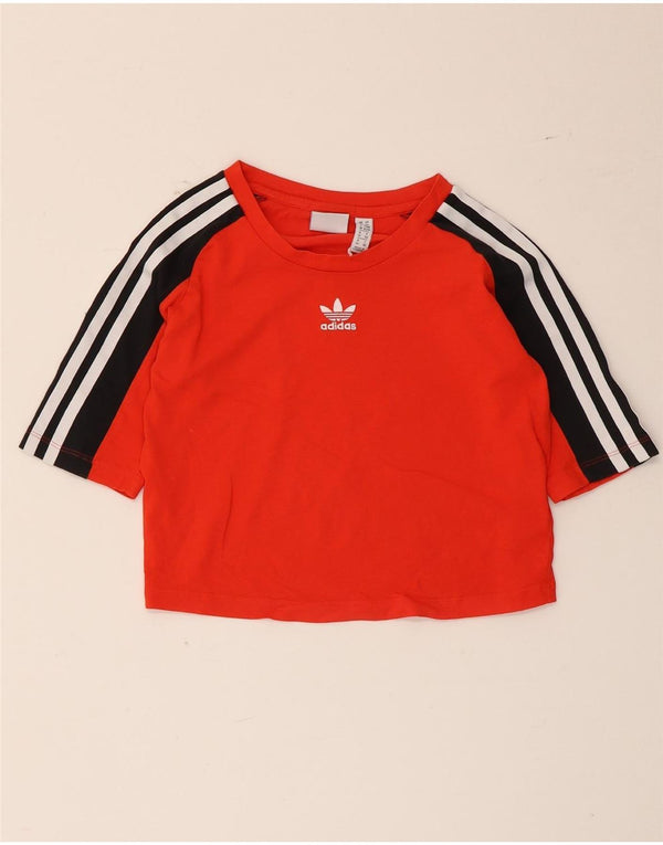 Adidas Dame Crop Grafisk T-Shirt Top UK 6 XS Rød Colourblock Bomuld