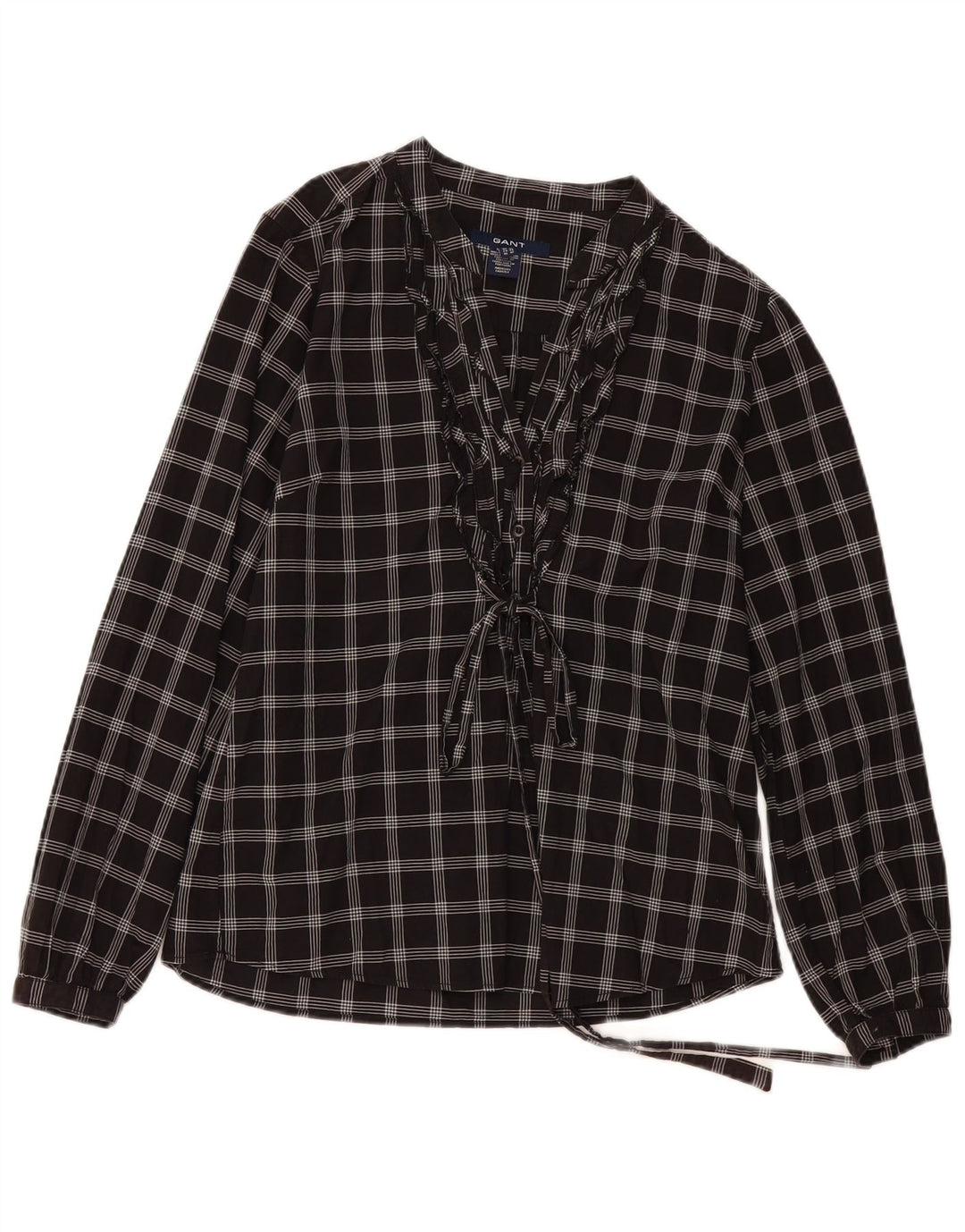 Gant Dame Flæse Front Langærmet Bluse Top UK 16 Stor sort ternet