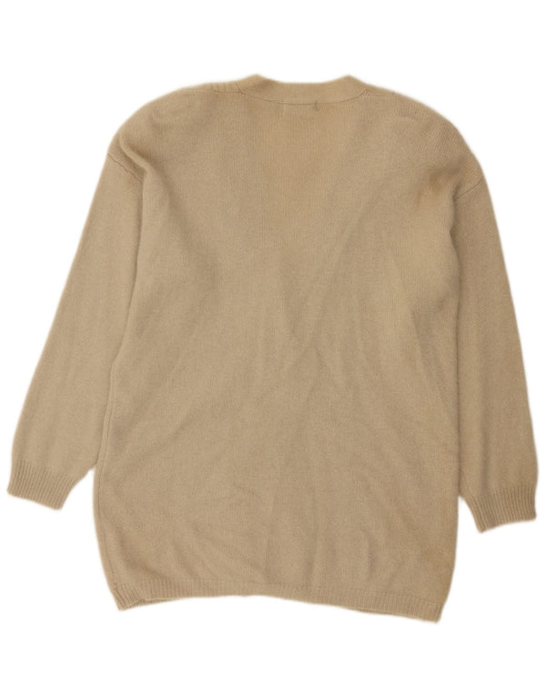 Vintage Dame Longline Cardigan Sweater UK 16 Stor Beige Lammeuld