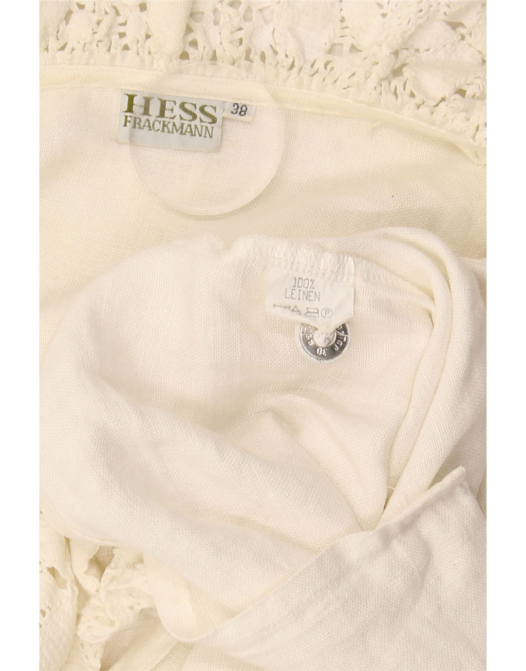 HESS FRACKMANN skjortebluse med 3/4 ærmer til kvinder EU 38 Medium Off White Linned