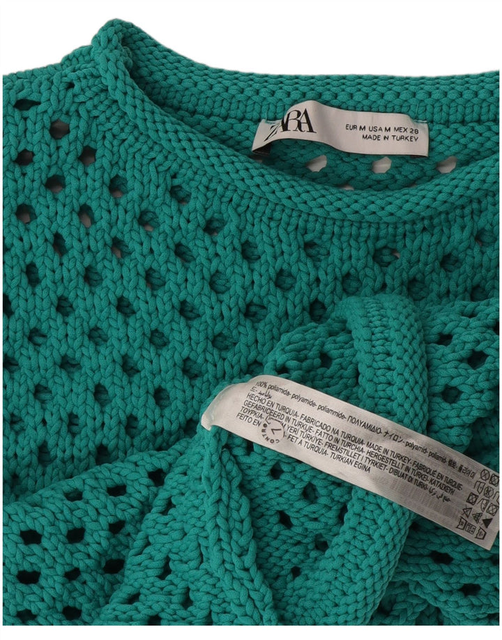 Zara Dame Gennemsigtig Hæklet Crop Top Medium Grøn Polyamid