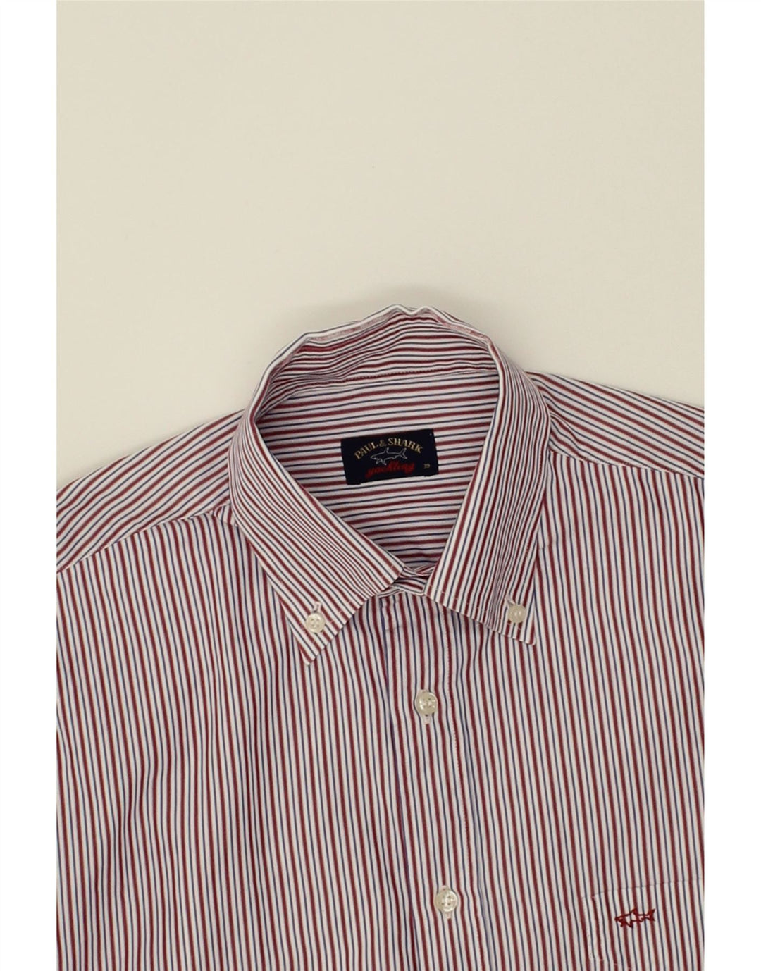 PAUL & SHARK Mens Shirt Size 39 Medium Maroon Striped Cotton Vintage Paul & Shark and Second-Hand Paul & Shark from Messina Hembry 