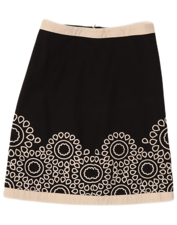 Boden Dame Midi Nederdel UK 8 Small W28 Black Floral Bomuld