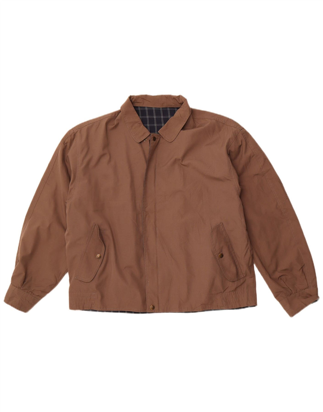 VINTAGE Vendbar herrejakke UK 40 Stor brun ternet polyester