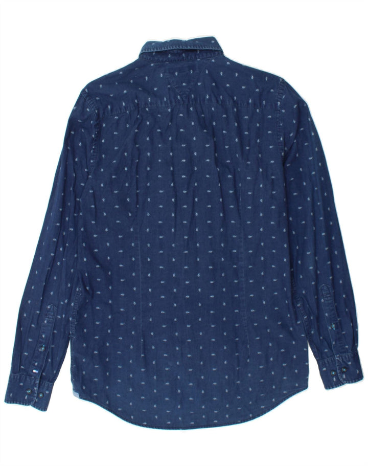 TOMMY HILFIGER Mens Indigo Shirt Medium Navy Blue Paisley Cotton Vintage Tommy Hilfiger and Second-Hand Tommy Hilfiger from Messina Hembry 