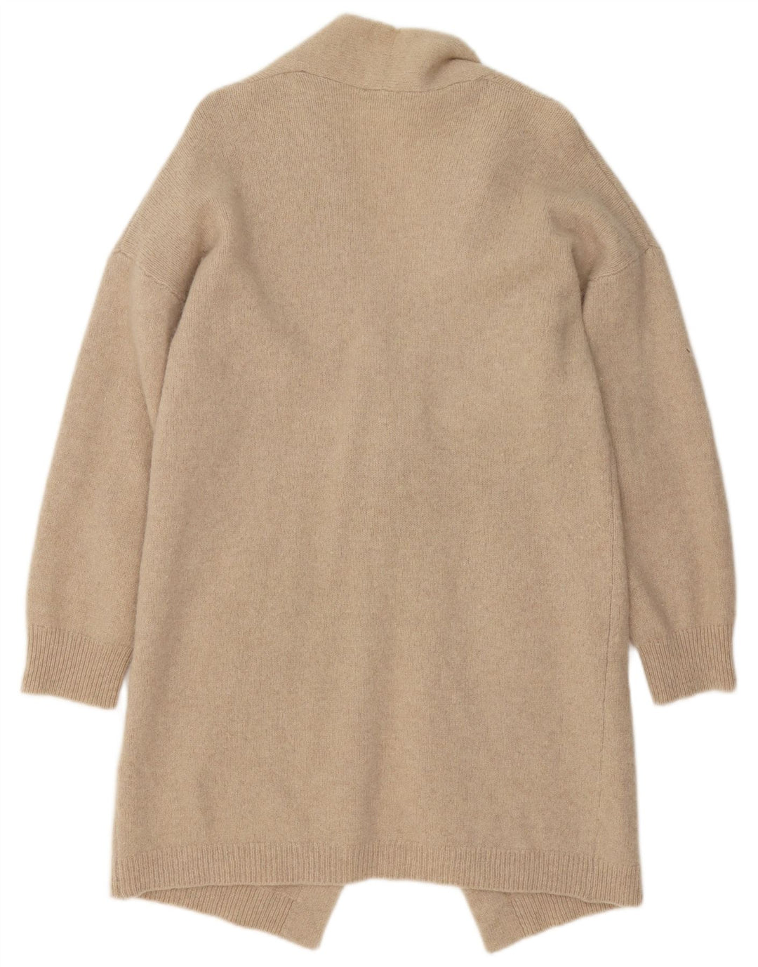 Benetton Dame Longline Cardigan Sweater UK 14 Stor Beige Uld