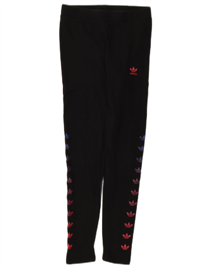 Adidas Dame Grafiske Leggings UK 12 Medium Sort Bomuld