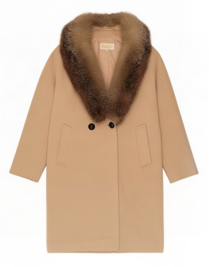Pierrette B Dame Dobbeltradet Frakke US 10 Stor Beige Uld