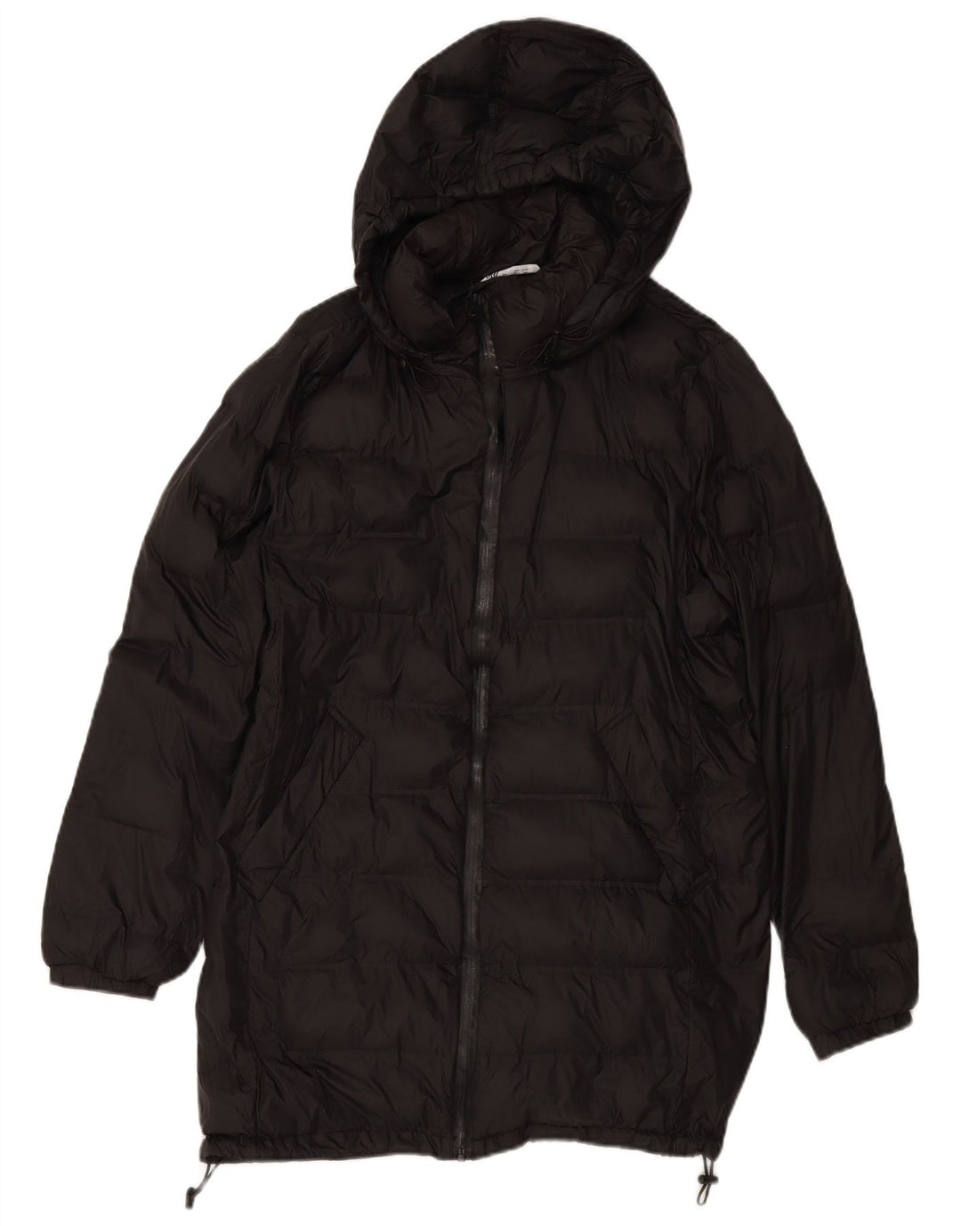 ZARA Polstret frakke med hætte til kvinder UK 16 Stor sort polyester