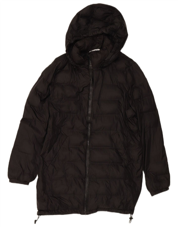 ZARA Polstret frakke med hætte til kvinder UK 16 Stor sort polyester