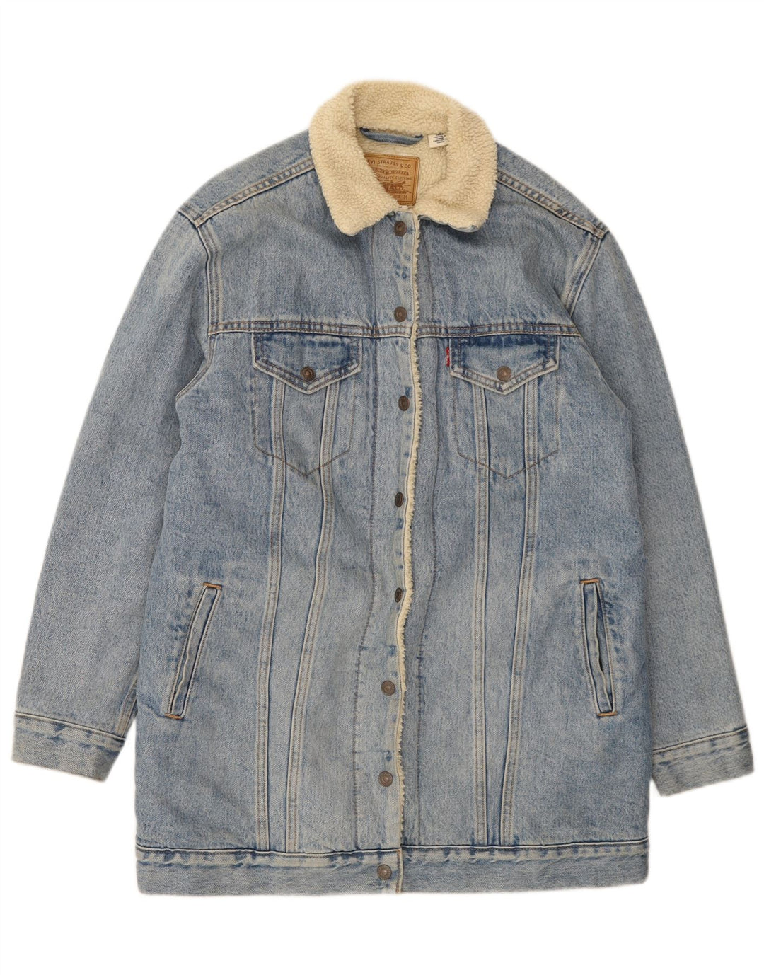 Levi's Dame Denim Sherpa Jacket UK 38 Medium Blue Bomuld