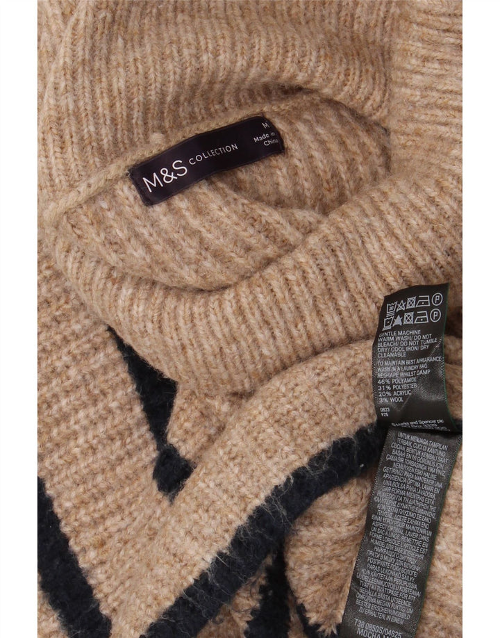Marks & Spencer Dame Rullehals Sweater UK 14 Medium Beige Stribet