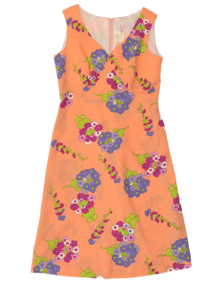 C & A Dame Ærmeløs A-Line Kjole EU 42 Large Orange Floral Polyester