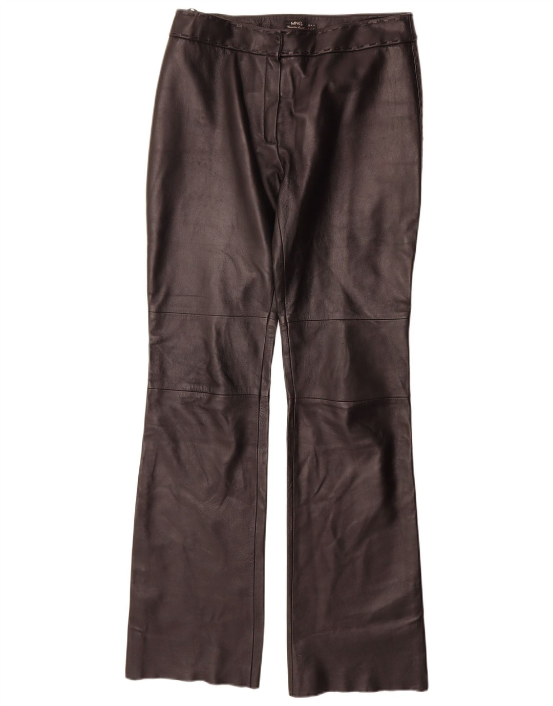 Mango Dame Lige Læderbukser IT 42 Medium W30 L35 Sort
