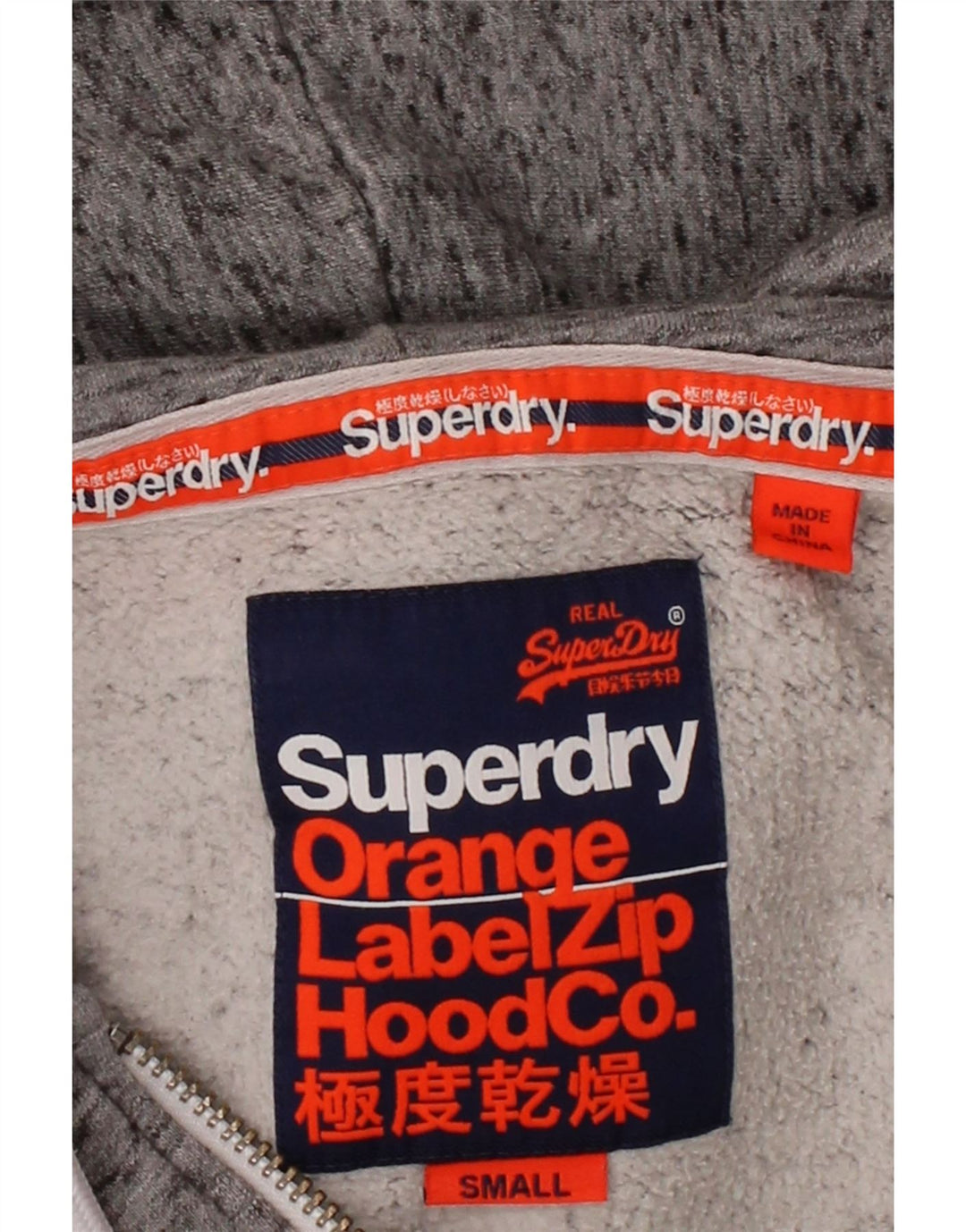 SUPERDRY Mens Zip Hoodie Sweater Small Grey Flecked Polyester Vintage Superdry and Second-Hand Superdry from Messina Hembry 