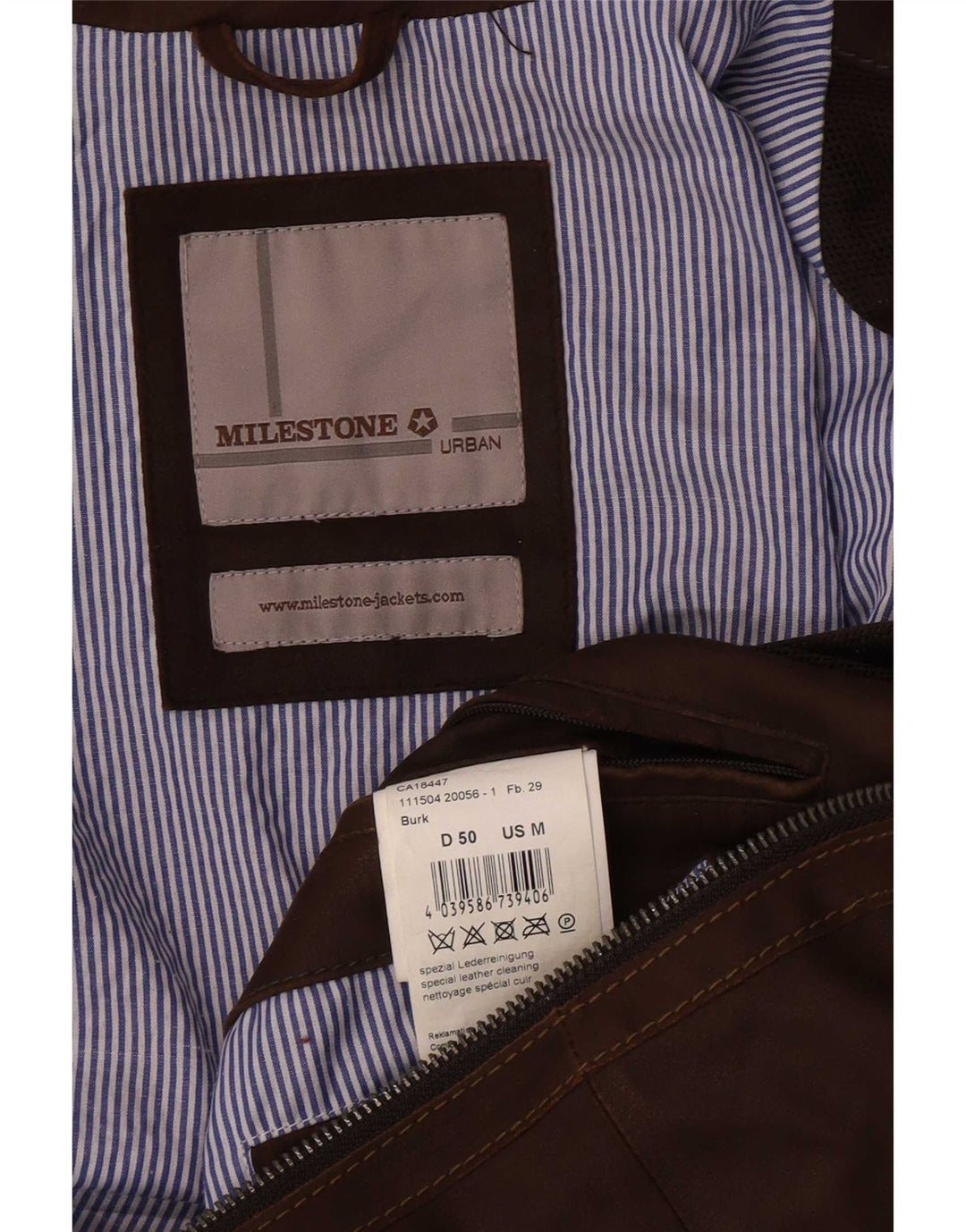 Milestone Herre Læderjakke UK 38 Medium Brun