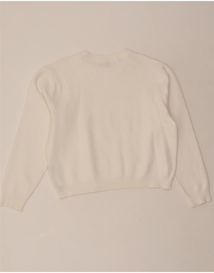 ZARA Womens Oversized Graphic Boat Neck Jumper Sweater UK 10 Small White Vintage Zara and Second-Hand Zara from Messina Hembry 