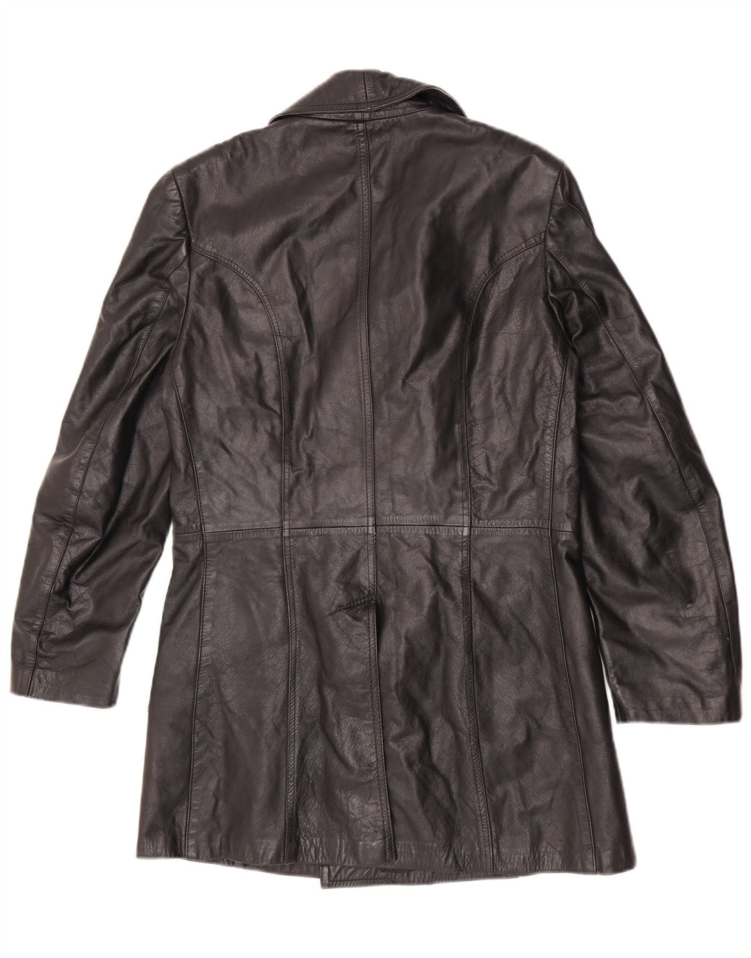 Vintage Herre Læder Pea Coat IT 48 Medium Sort Klassisk