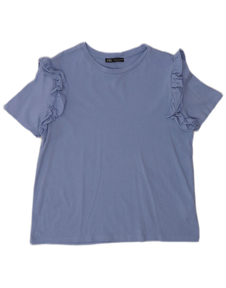 ZARA Womens Blouse Top UK 12 Medium Blue Cotton