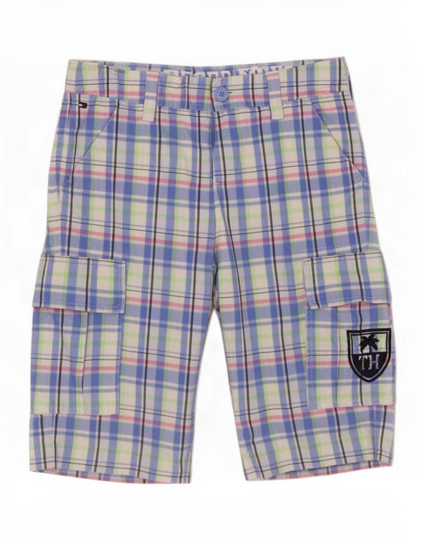 Tommy Hilfiger Boys Cargo Shorts 13-14 Years W28 Blue Check Cotton