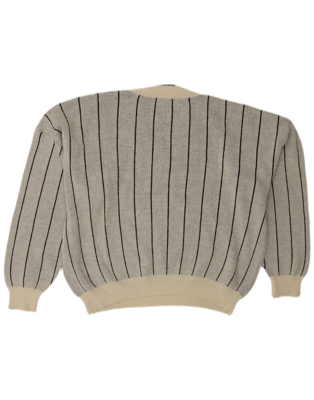 Cacharel Dame V-hals sweater UK 18 XL Gråstribet uld