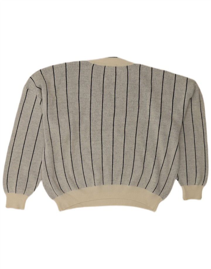 Cacharel Dame V-hals sweater UK 18 XL Gråstribet uld